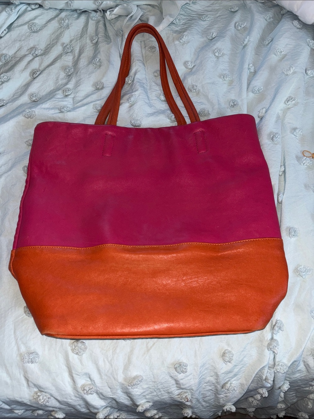 DKNY Pink and Orange Two-Tone Leather Tote